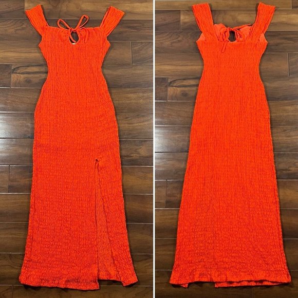 Free People Beach Size XS Orange Eleni Bodycon Midi Maxi Dress‎ - Picture 1 of 12